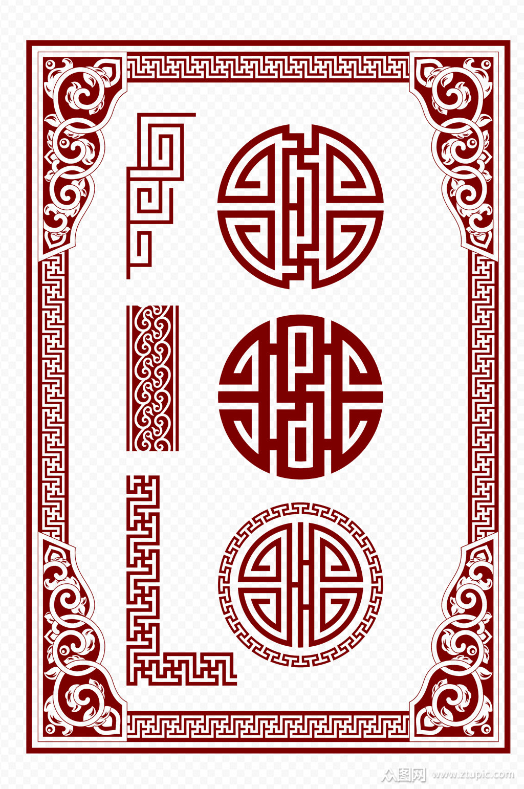 中式圆形雕花古典花纹