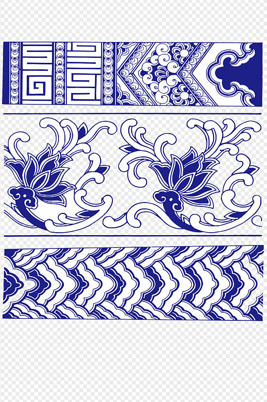 蓝色花卉中式古典花纹花边