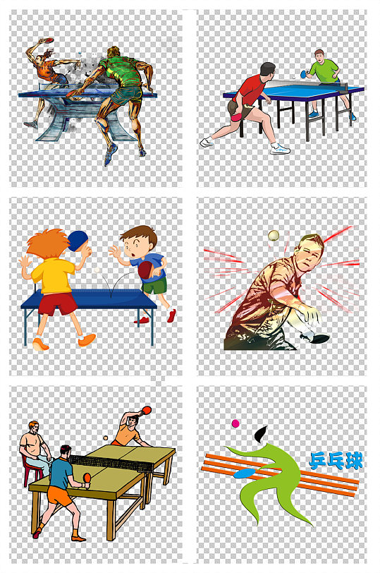 手绘卡通乒乓球比赛