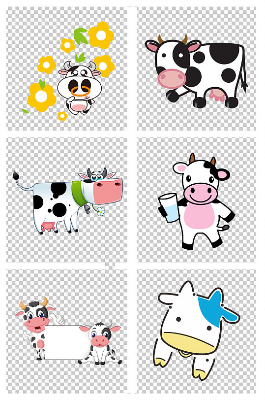 奶牛花花牛手绘动物-众图网