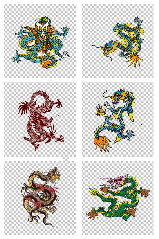 水彩画龙图案青龙