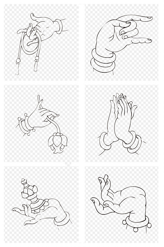 线描画佛手莲花手势