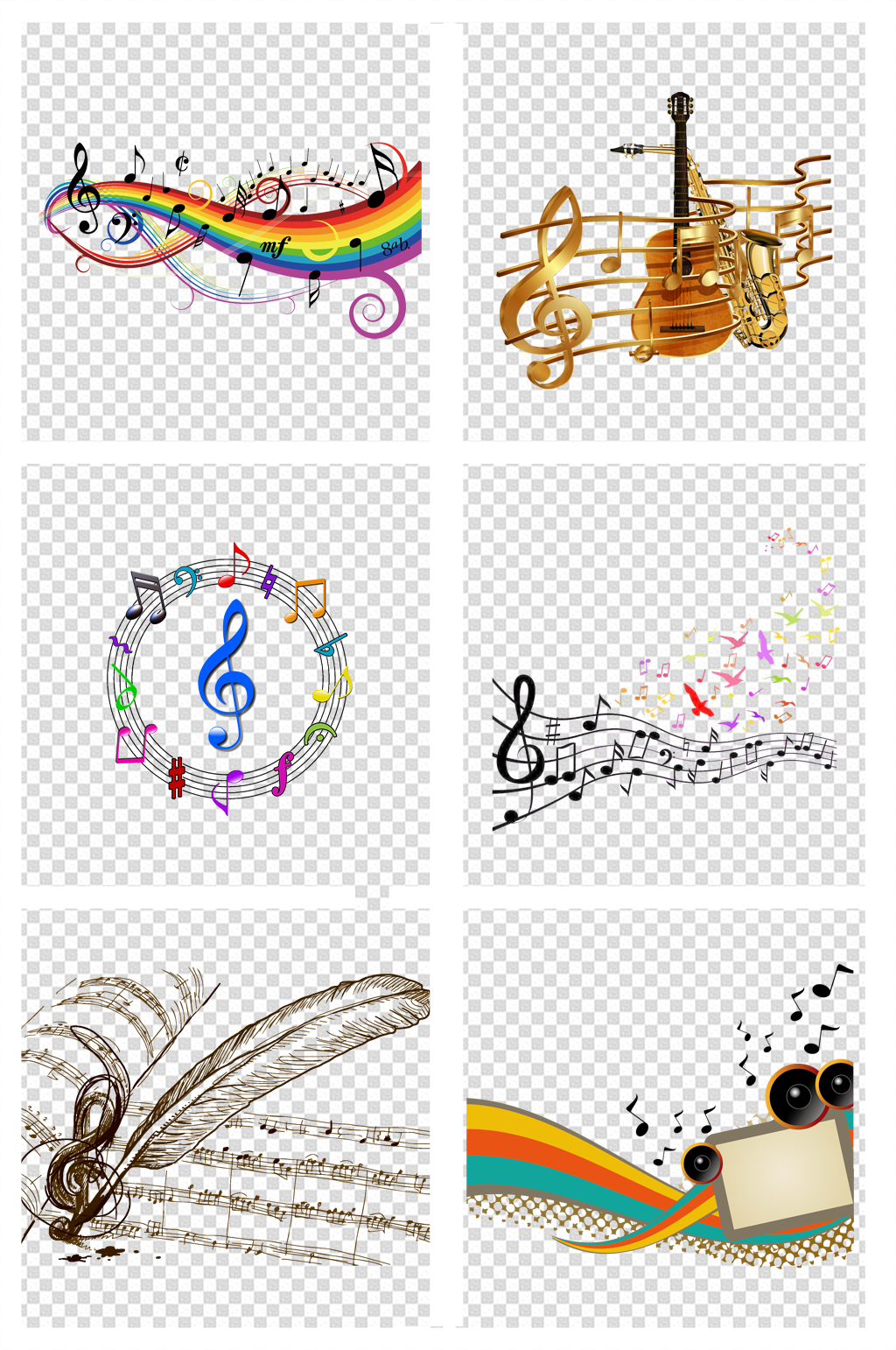 彩色音符五线谱素材