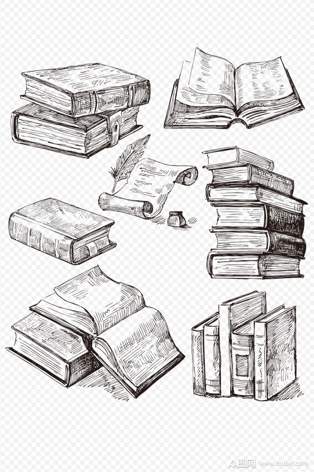 手绘线稿书本书籍素材模板下载-编号357310-众图网