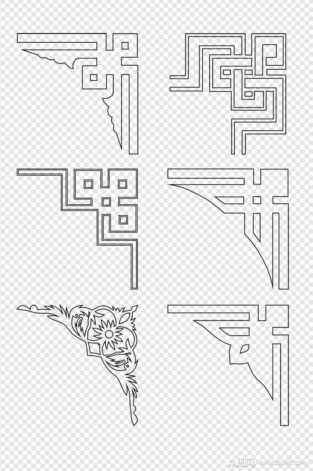 中式古典花纹角花素材