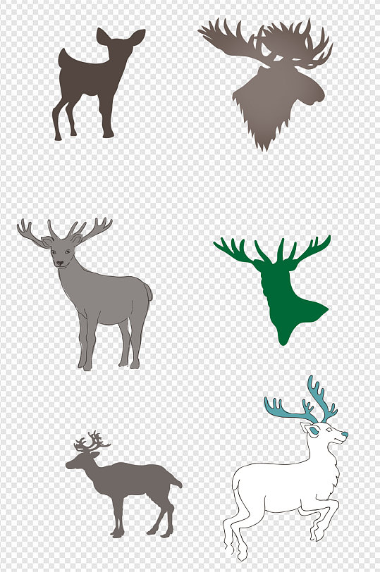 手绘剪影麋鹿梅花鹿