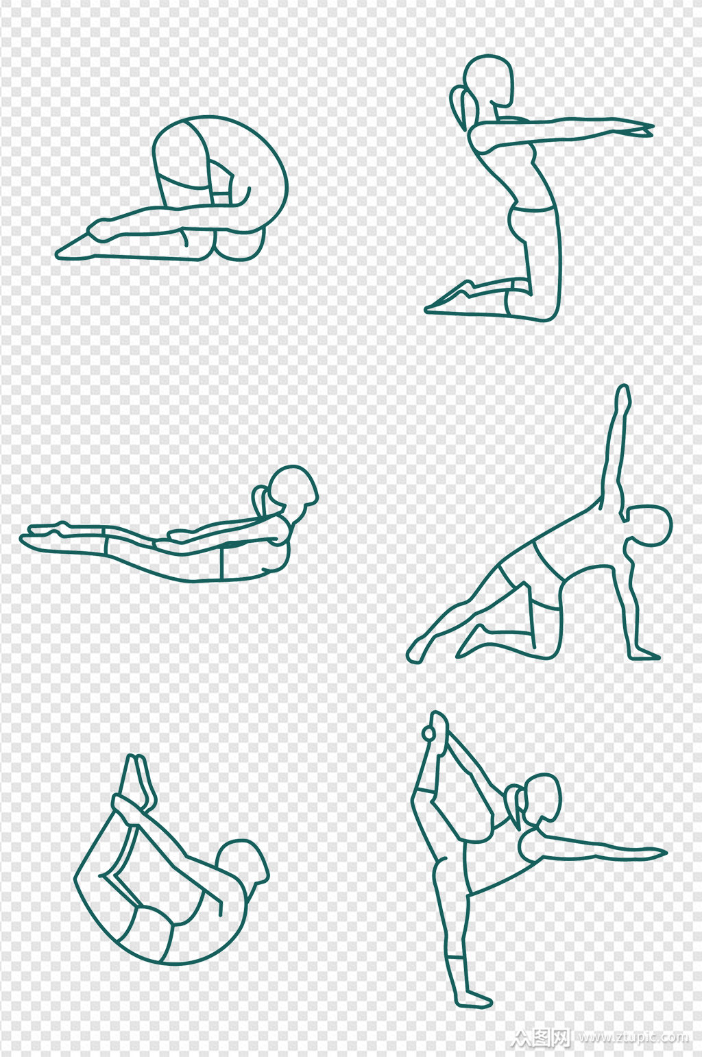 瑜伽手绘剪影健身美女素材