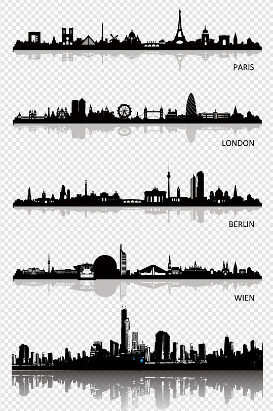 高楼都市剪影城市线条画