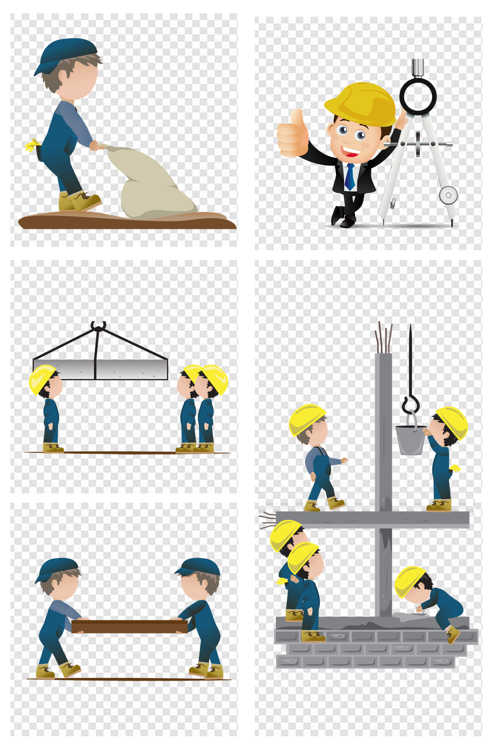 卡通建筑工人施工现场 五一劳动节素材元素素材