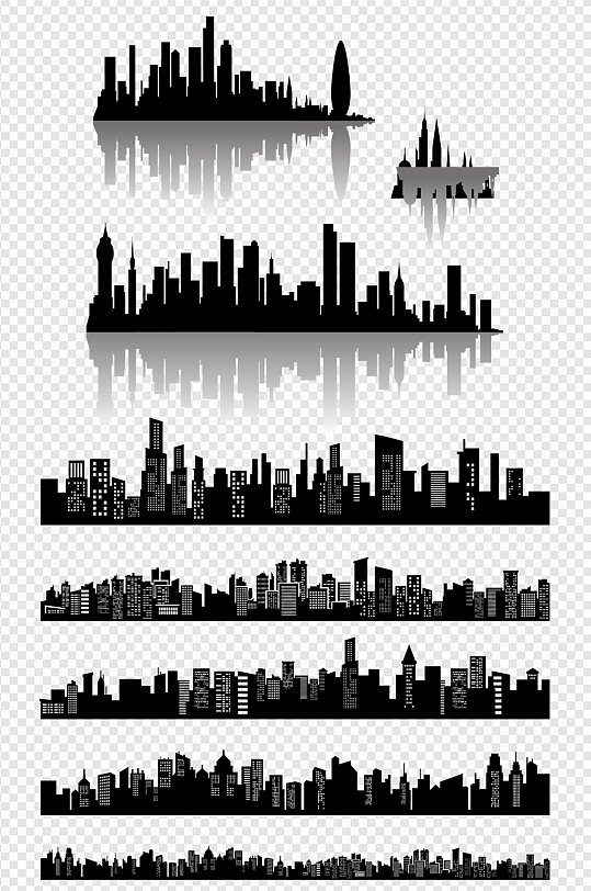 城市线条画黑白建筑景观