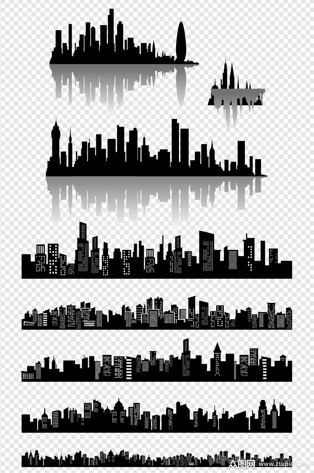 城市线条画黑白建筑景观