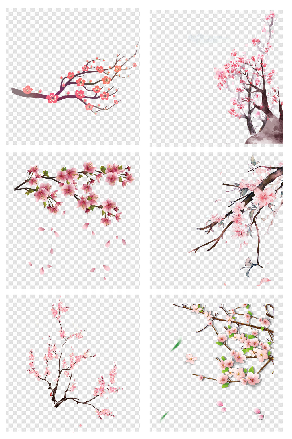 手绘桃花落花素材素材