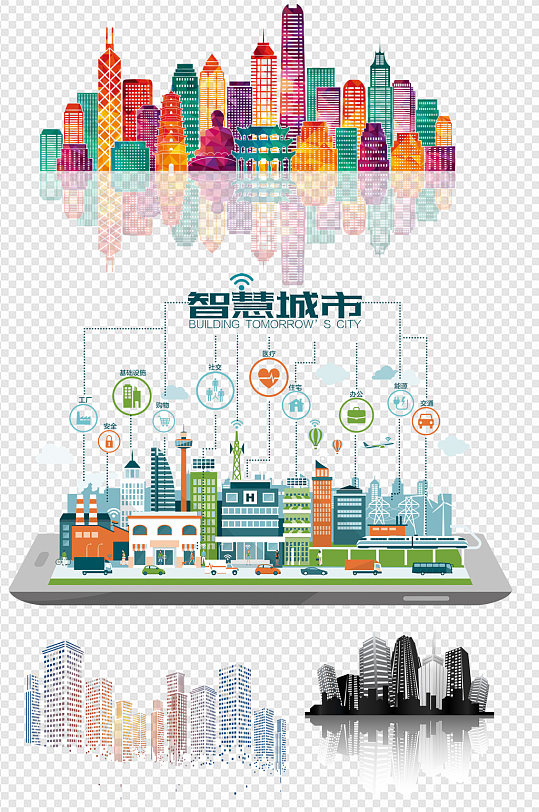 城市线条画科技网络