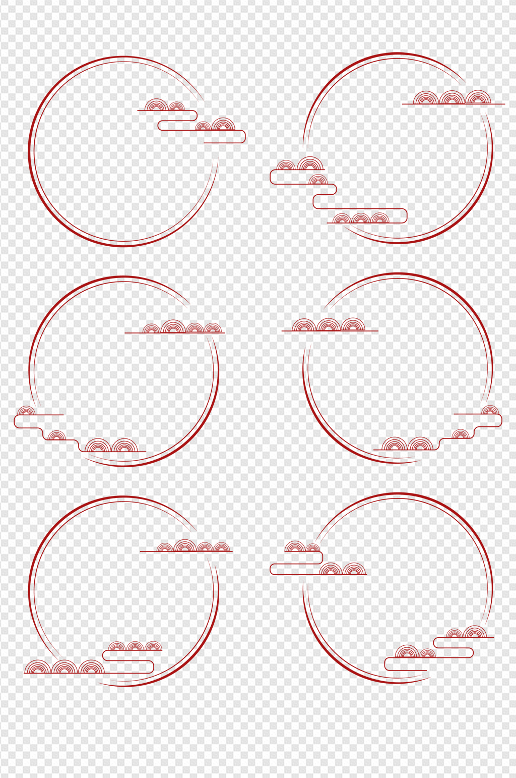 中式云纹边框红色古典圆形素材