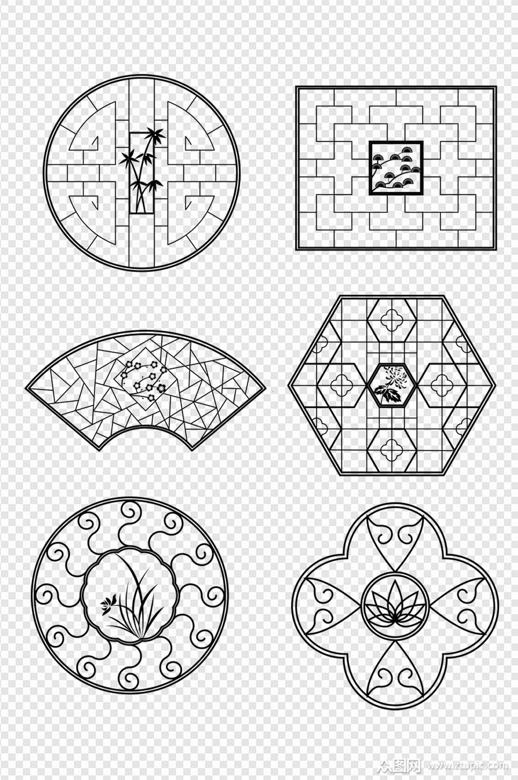 古代窗户窗花园林窗户素材