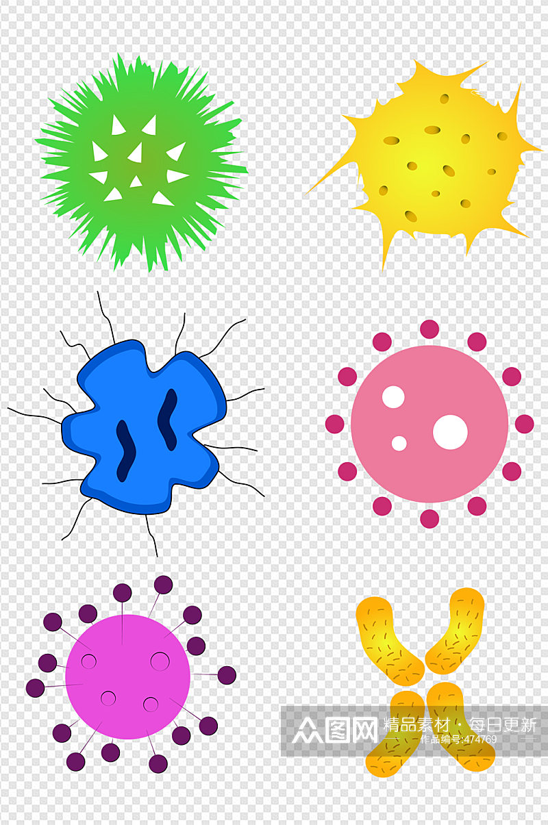 彩色变异细菌病毒卡通元素素材