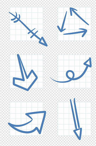 蓝色指示箭头手绘设计