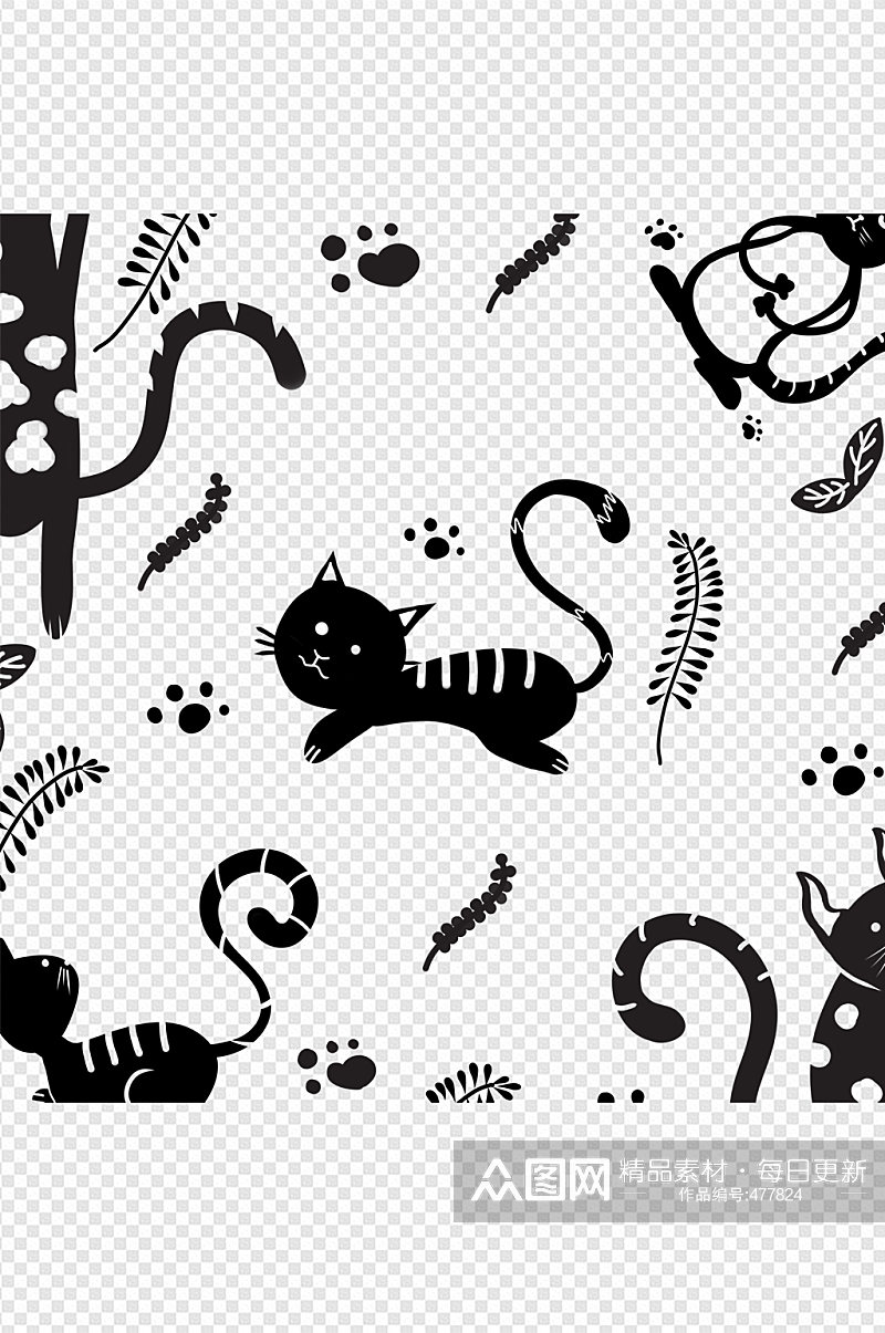 黑猫无缝剪影猫图案素材