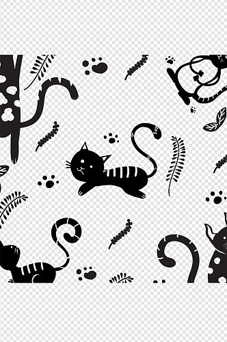 黑猫无缝剪影猫图案