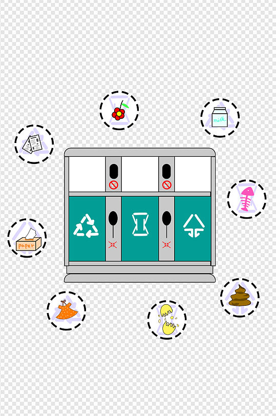 卡通四类垃圾分类法垃圾桶
