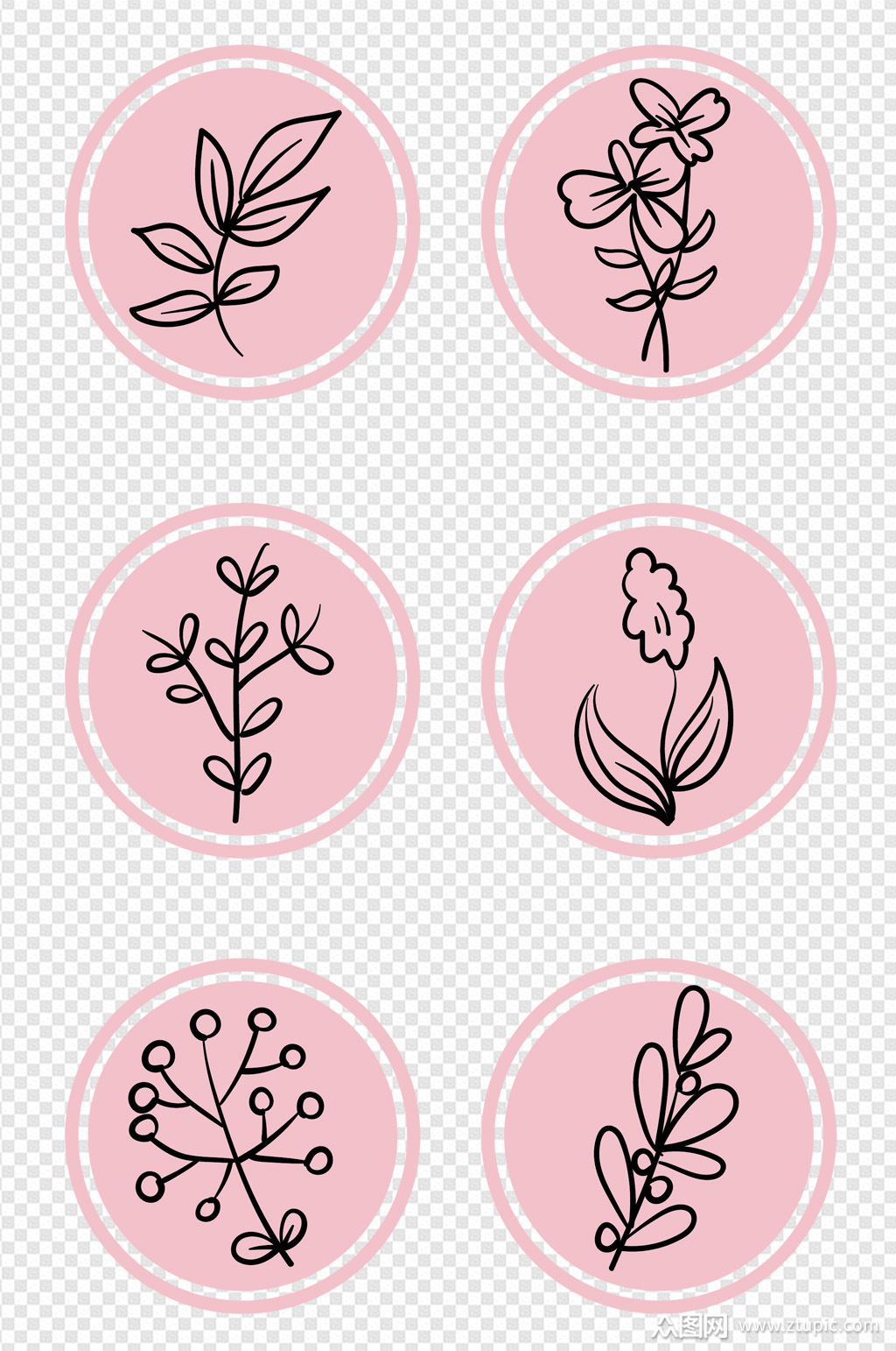 花草植物手绘图标素材