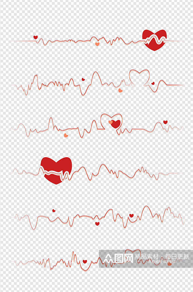 心动曲率心电图红色桃心分割线素材