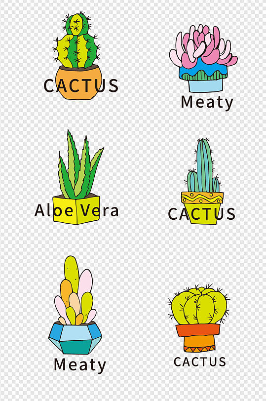 卡通彩色仙人掌多肉盆栽免扣装饰