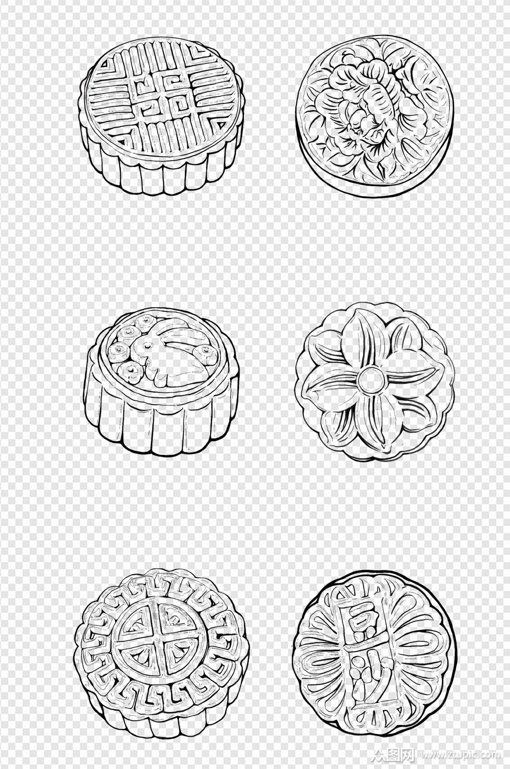 中秋节手绘月饼线稿素描速写月饼卡通图案素材
