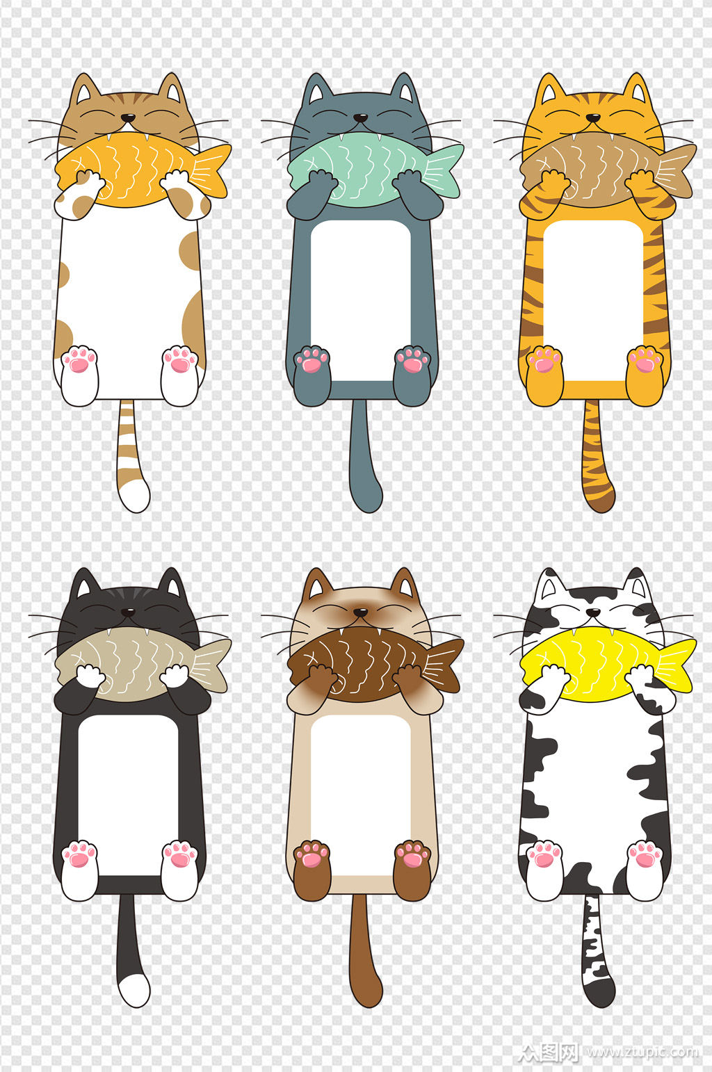 手绘卡通可爱猫咪书签素材