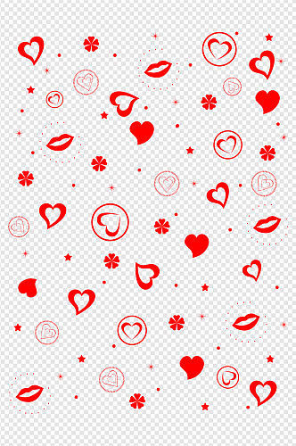 简约手绘七夕情人节爱心红唇爱情装饰图案