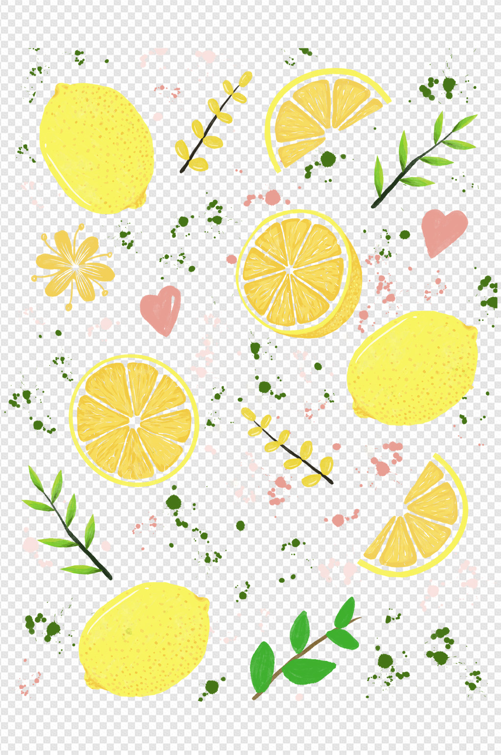 手绘小清新柠檬背景素材夏日水果