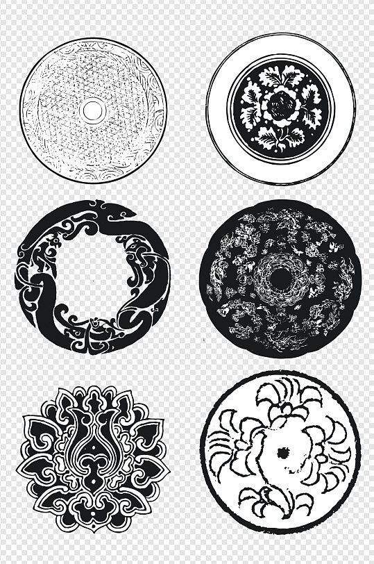 中式古典花纹圆形雕花