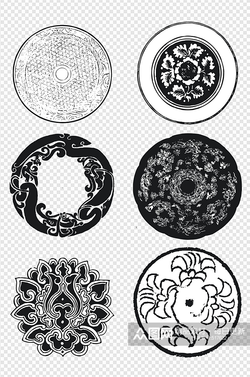 中式古典花纹圆形雕花素材