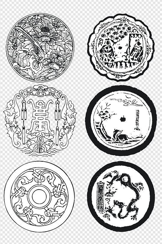 中式古典花纹圆形雕花