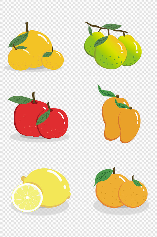 卡通手绘插画水果梨苹果芒果柠檬橘子