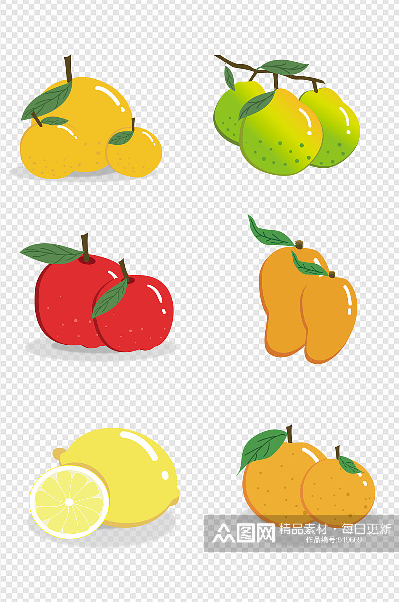 卡通手绘插画水果梨苹果芒果柠檬橘子素材