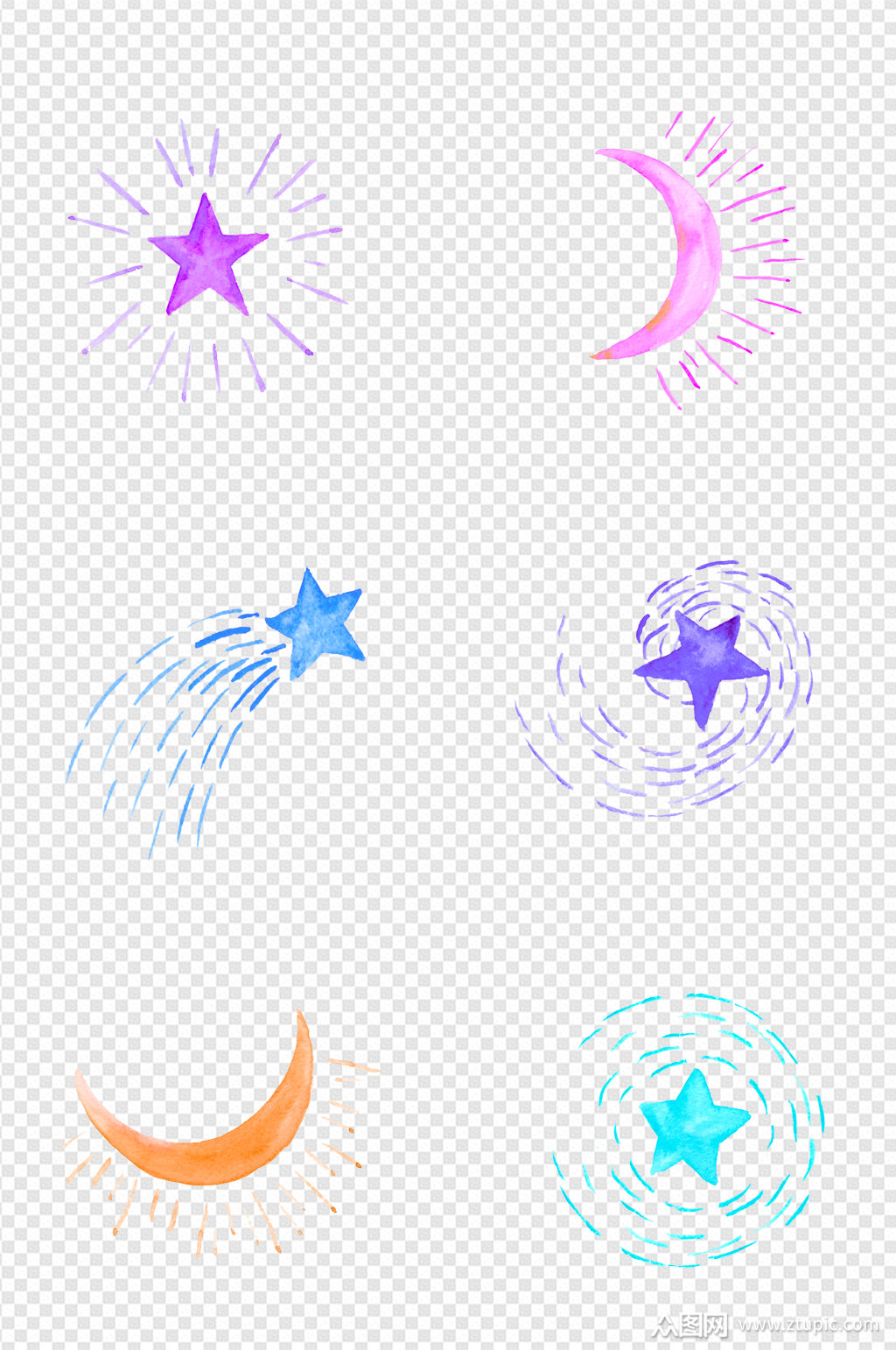 水彩清新星星元素星辰装饰图案免抠素材