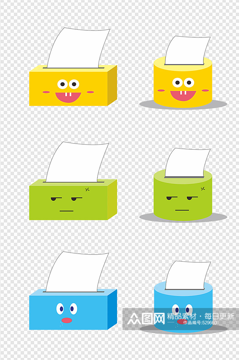原创卡通表情抽纸盒元素素材