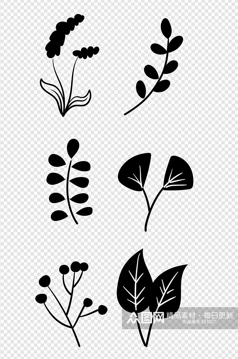 手绘植物线描装饰素材
