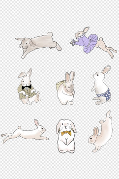 活泼可爱小兔子手绘贴纸素材