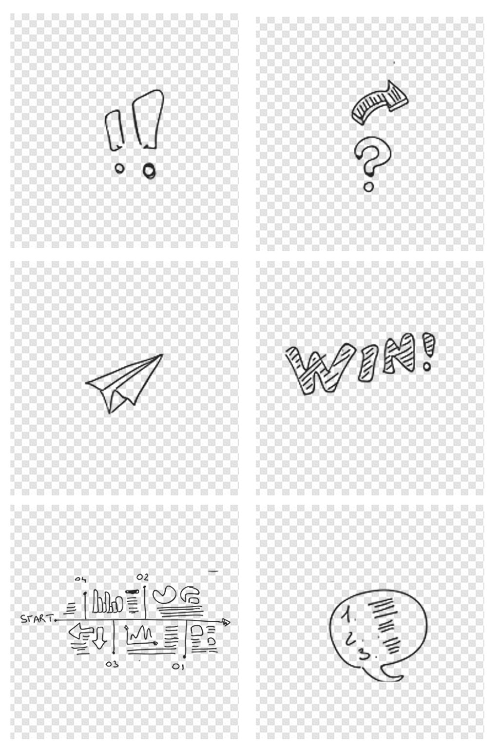 黑白手绘线描商务元素装饰素材