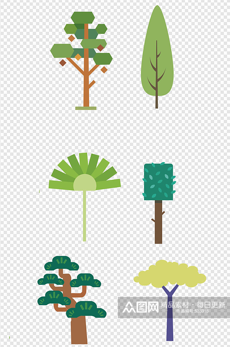 手绘树木绿色森林装饰图案素材