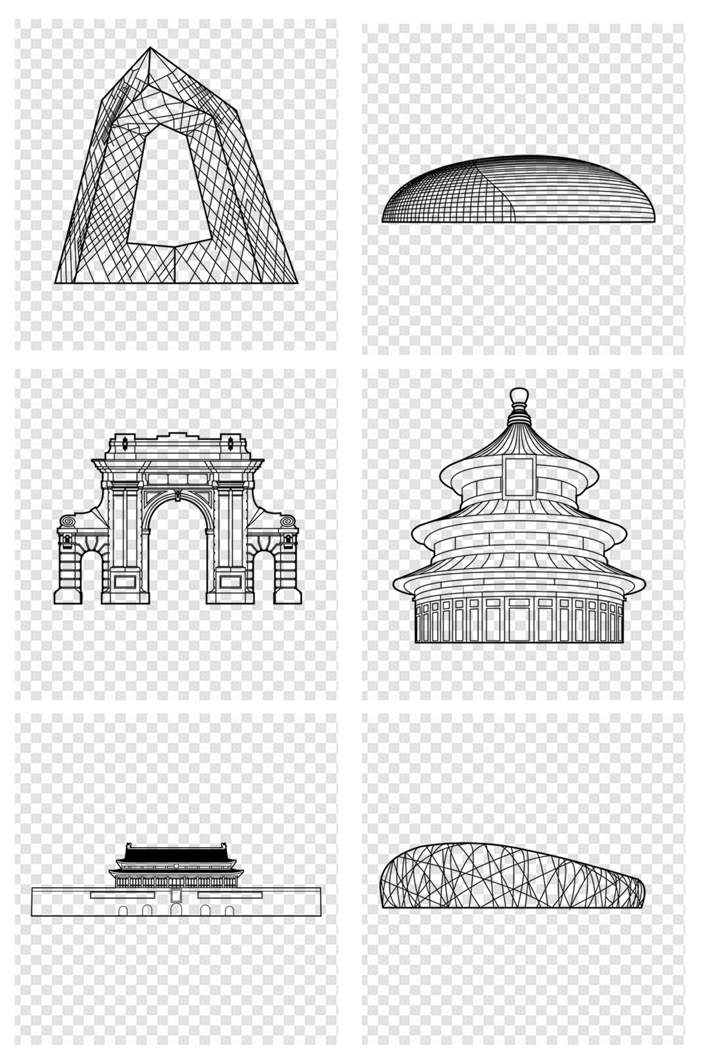 中国代表性建筑剪影图片