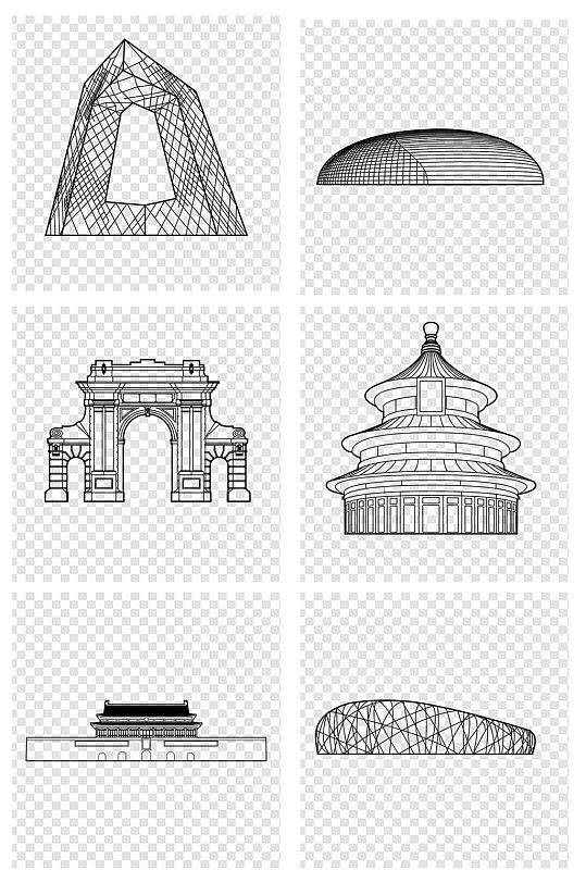 线条剪影北京著名建筑素材