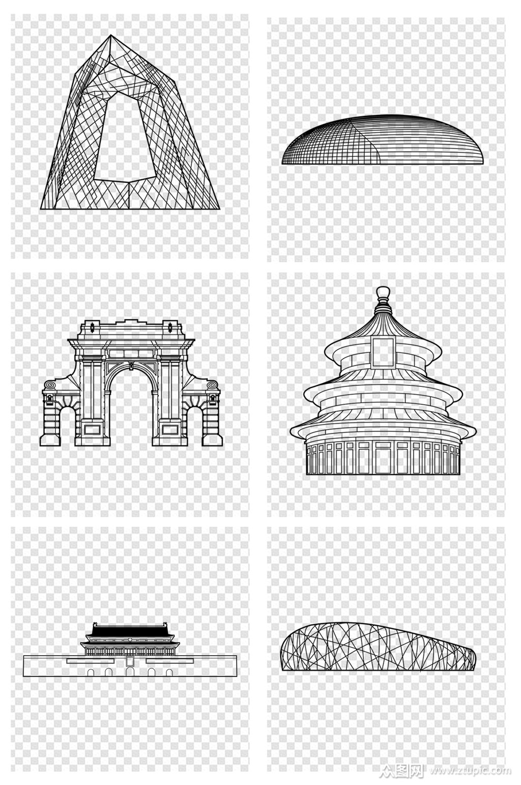线条剪影北京著名建筑素材