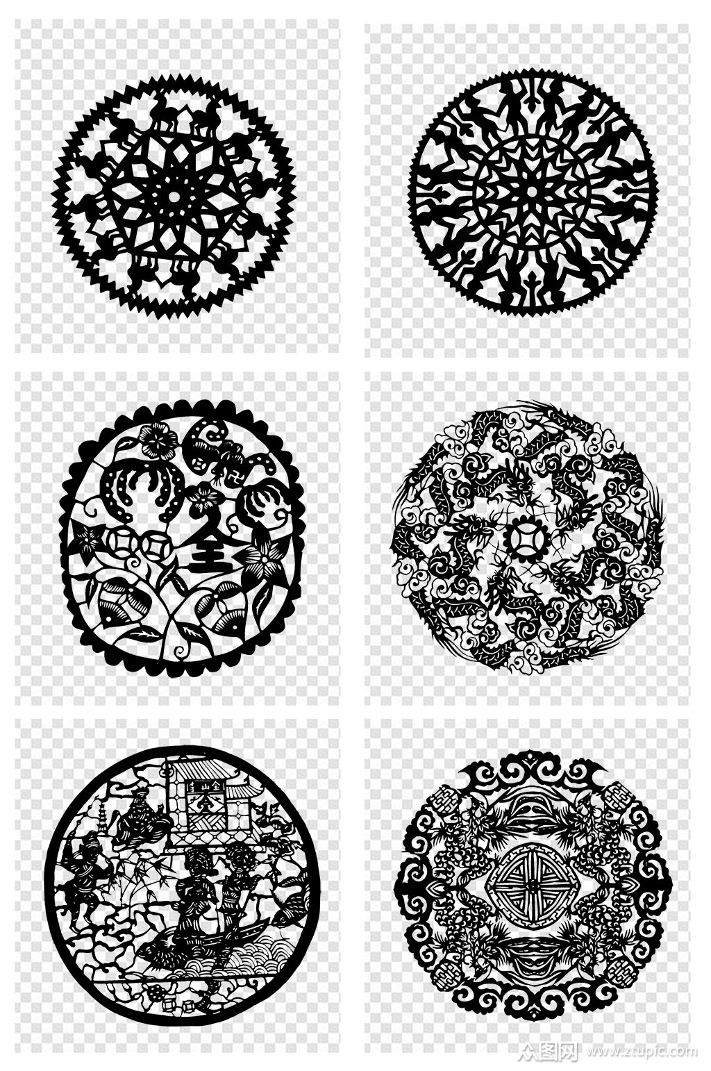 新中式圆形窗花剪纸