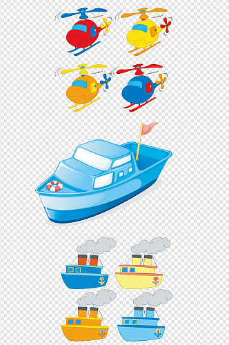 卡通船只直升机玩具素材