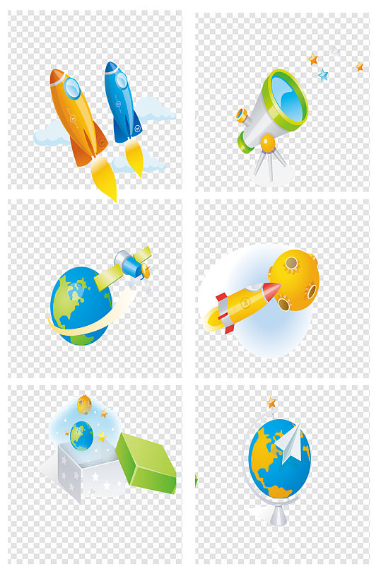 卡通手绘现代科技宇宙飞船素材 航天太空素材