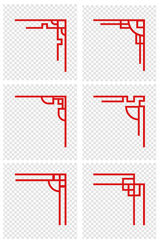 红色中式花边角花素材