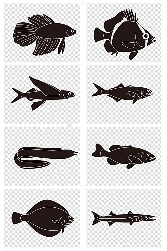 海洋鱼类剪影素材